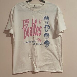 The Beatles White T‑Shirt with Pink and Blue Graphic